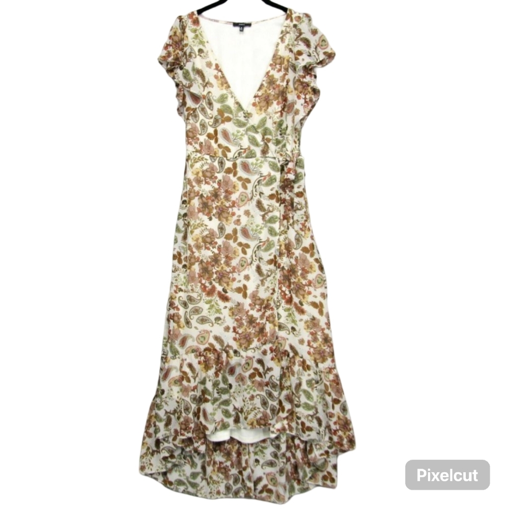 DREW Terra Vintage Garden Floral Ruffle Wrap Maxi Dress Small Boho Chic